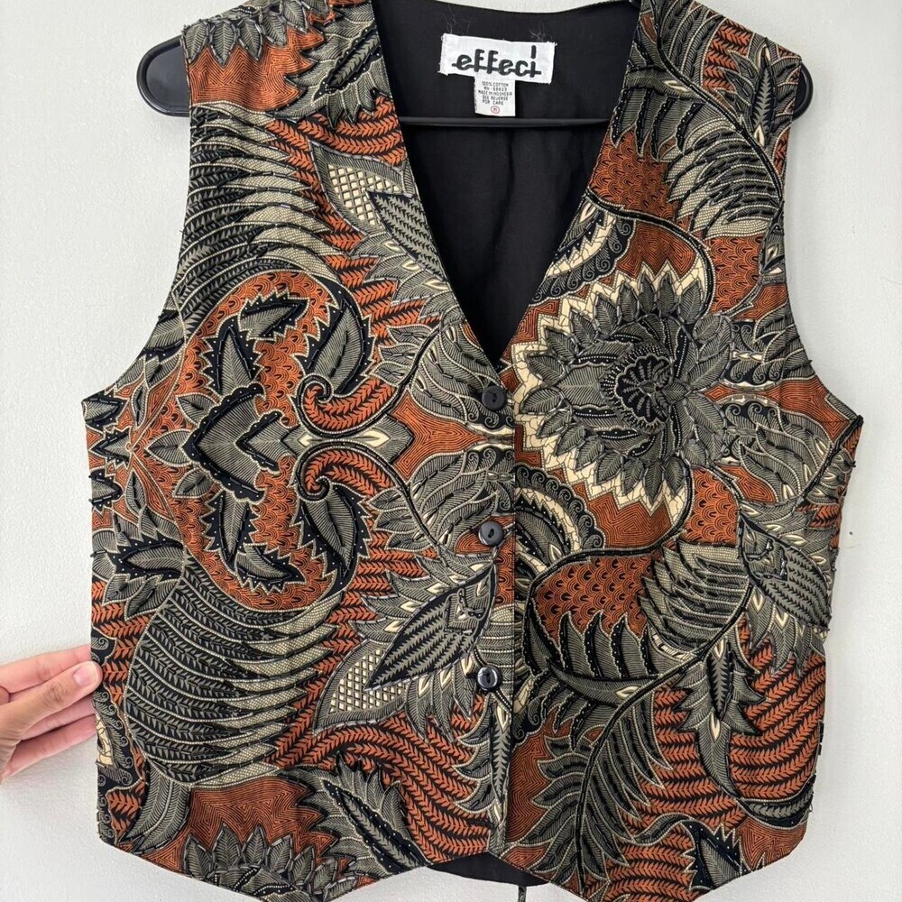 Vintage Black Brown Retro Whimsygoth Beaded Fairy Grunge Indie Vest - Medium